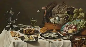 Still Life with Turkey Pie, oil on panel, 1627