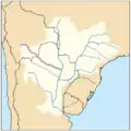 Pilcomayo River highlighted within the Paraná River drainage basin.