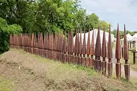 Sudes places along a rampart and tied together with rope