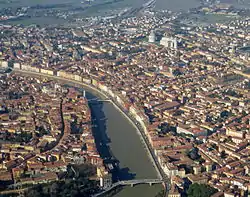 Historic centre of Pisa on river Arno