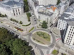Arial view on the University of Technology Square and the Main Building of the Warsaw University of Technology, located in Koszyki, in 2022.