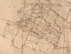 Detail of the low gardens on the draft plan for the gardens at Meudon. ADY (78). Circa 1697