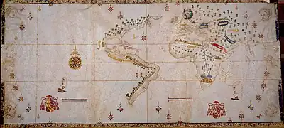 Image 19The Salviati Planisphere, a 1526 version of the Padrón Real provided by Charles V to the cardinal who officiated his wedding to Isabella of Portugal. (from History of cartography)