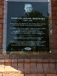 Plaque in memoriam  to Marian Rejewski