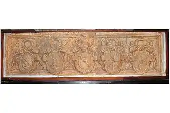 Plaster cast of Emo, Zustinian, Foscarini, Basadona and Garzoni coats of arms. Irakleion, Crete.