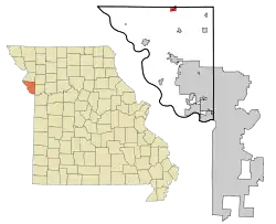 Location within Platte County and Missouri