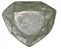 Lead cast of the "French Blue" diamond, discovered in 2007 at the National Museum of Natural History (France) by Farges (ca. 31 × 26&nbsp;mm)
