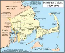 Image 18Early settlements and boundaries of the Plymouth Colony (from History of Massachusetts)
