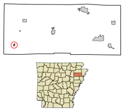 Location of Fisher in Poinsett County, Arkansas.
