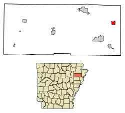 Location of Lepanto in Poinsett County, Arkansas.