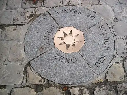 Medallion indicating the Kilometer zero of the French highways, installed in 1924