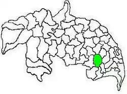 Mandal map of Guntur district showing Ponnur mandal (in green)