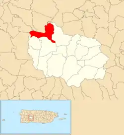 Location of Portillo barrio within the municipality of Adjuntas shown in red