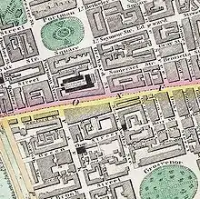 Map of much of part of Mayfair (south) and Marylebone (north) c. 1830 the square is top left