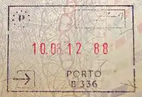 Entry stamp for air travel, issued at Porto Airport