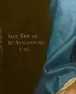 Inscription of a portrait of Aynscombe's wife, Jane
