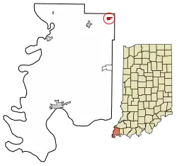 Location of Cynthiana in Posey County, Indiana.