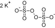 Two potassium cations and one peroxydisulfate anion