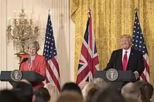 Prime Minister Theresa May and President Donald Trump conducting a press conference at the East Room, 2017.