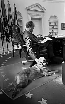 President Ford and his golden retriever Liberty (1974)