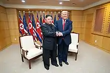 President Donald J. Trump and Chairman of the Workers’ Party of Korea Kim Jong Un speak to reporters Sunday, June 30, 2019, as the two leaders meet in Freedom House at the Korean Demilitarized Zone.