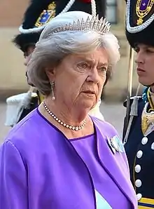 Princess Margaretha of Sweden wears the fringe tiara.