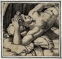 Two fragments cut from the one engraving. These British Museum fragments not present in the woodcut copy booklet.