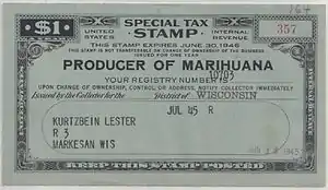 United States "Marihuana" production permit. In the United States, hemp cultivation is legally prohibited, but during World War II farmers were encouraged to grow hemp for cordage, to replace Manila hemp previously obtained from Japanese-controlled areas. The U.S. government produced a film explaining the uses of hemp, called Hemp for Victory.