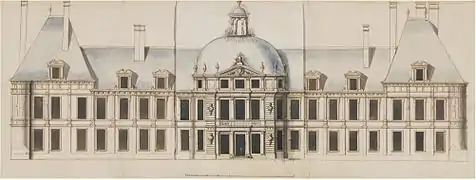 Unfinished project by Louis Le Vau for to modify the central pavilion of the Vieux-Château. About 1655.