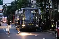 Police bus carry Riot Police by Metropolitan Police Bureau, Thailand.