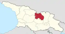 Location of South Ossetia (red) in Georgia. The overlapping borders of the de jure Imereti region and the de facto Republic of South Ossetia.