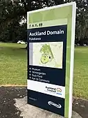 Entrance sign to Pukekawa / Auckland Domain on Stanley Street, 2022.