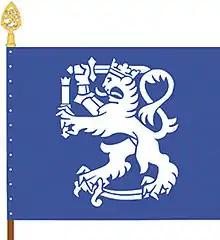 The Colour of the Finnish Defence Forces International Centre features a Lion of Finland holding a herald's staff in addition to the sword. The shade of blue of the colour is the same as in the flag of United Nations.
