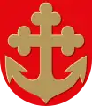 Cross bottony on an anchor on the coat of arms of Pyhäranta, Finland