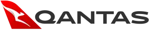 A red triangle containing a white silhouette of a kangaroo, with the word Qantas beneath the triangle
