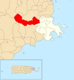 Location of Río Abajo within the municipality of Ceiba shown in red