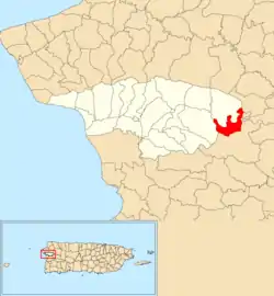 Location of Río Arriba within the municipality of Añasco shown in red