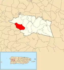 Location of Río Cañas within the municipality of Las Marías shown in red