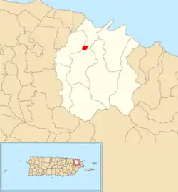 Location of Río Grande barrio-pueblo within the municipality of Río Grande shown in red