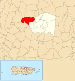 Location of Río Lajas within the municipality of Toa Alta shown in red