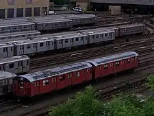 A pair of R30 BMT Redbirds (since scrapped) stored at Jerome Yard