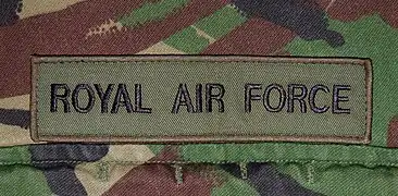 The operational clothing identity patch on DPM uniform