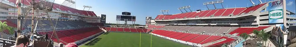 Panoramic view of Raymond James Stadium from the pirate ship (2009).