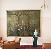 Marlborough Room showing triptych on leather of the Battle of Blenheim by Horensburg RMAS Collection