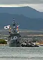 ROKS Yang Man-chun is escorted by a U.S. Navy tugboat as it enters Pearl Harbor prior to RIMPAC 2008.