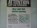 This is the sign that was displayed on the RTD light rail vehicles before the station was opened.