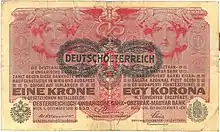 Austria, 1919: Austro-Hungarian Imperial krone restricting circulation to the new Republic of Austria.