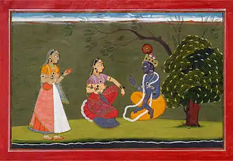 Radha and Krishna in Discussion, (An illustration from Gita Govinda) Gouache on paper (ca.1730).
