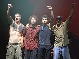 Rage Against the Machine in 2007. Left to right: Tim Commerford, Zack de la Rocha, Brad Wilk, Tom Morello.