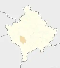 Location of the municipality of Rahovec in Kosovo